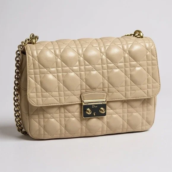 Christian Dior Shoulder Flap Bag Medium Nude Beige Pink Gold Chain - Picture 2 of 16